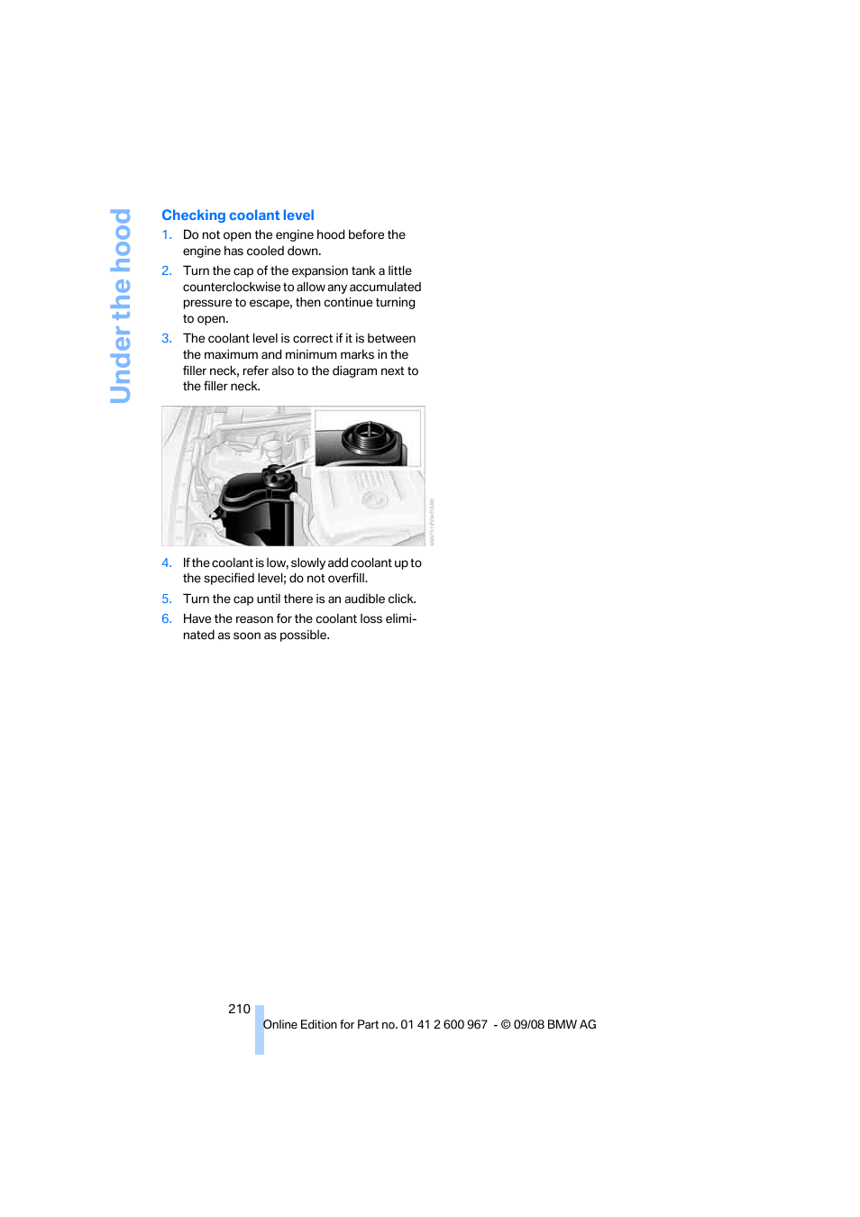 Under the hood | BMW 335i Convertible 2009 User Manual | Page 212 / 260