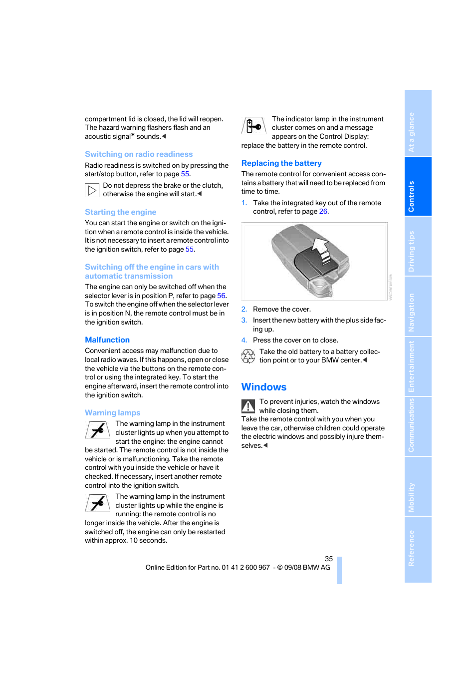 Windows, S jointly | BMW 335i Convertible 2009 User Manual | Page 37 / 260