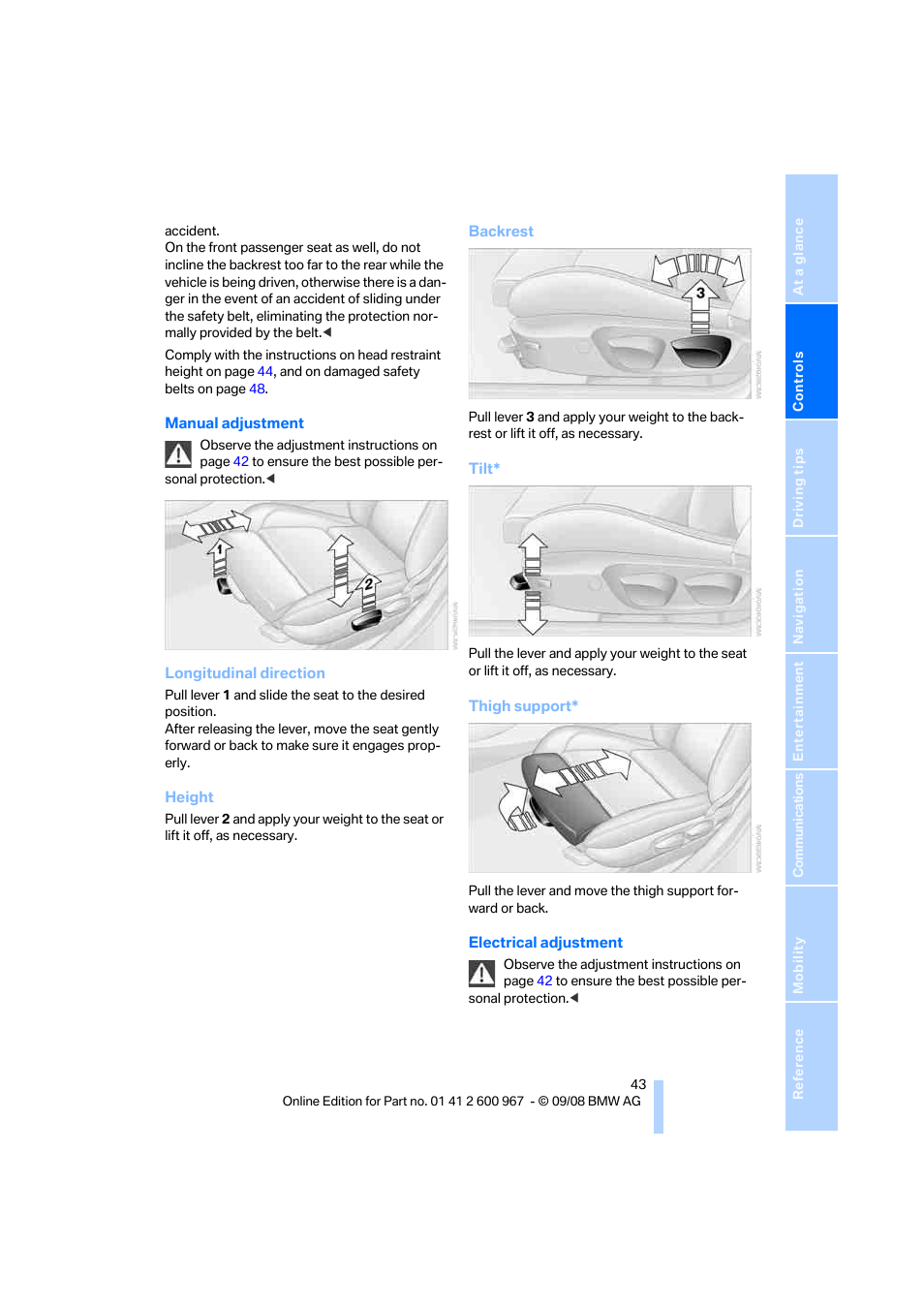 BMW 335i Convertible 2009 User Manual | Page 45 / 260