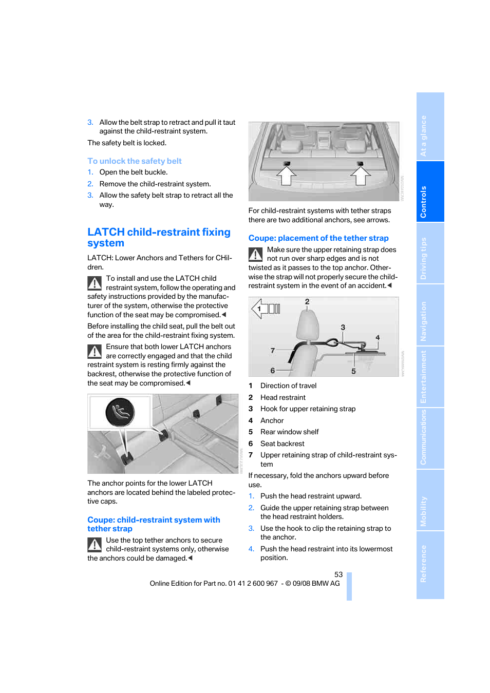 Latch child-restraint fixing system | BMW 335i Convertible 2009 User Manual | Page 55 / 260