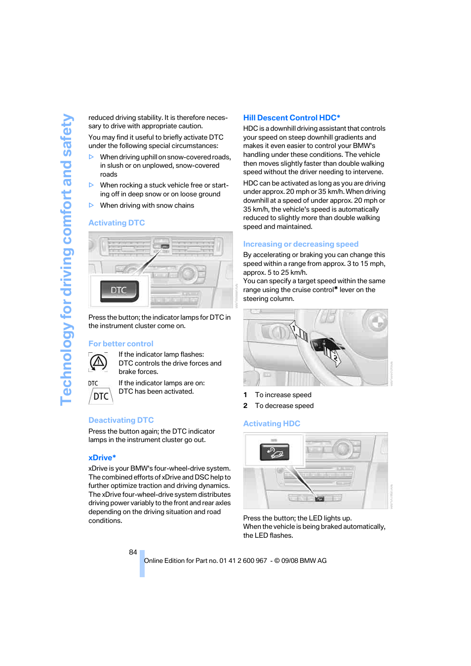 Stability, Technology for driving comfort and safety | BMW 335i Convertible 2009 User Manual | Page 86 / 260