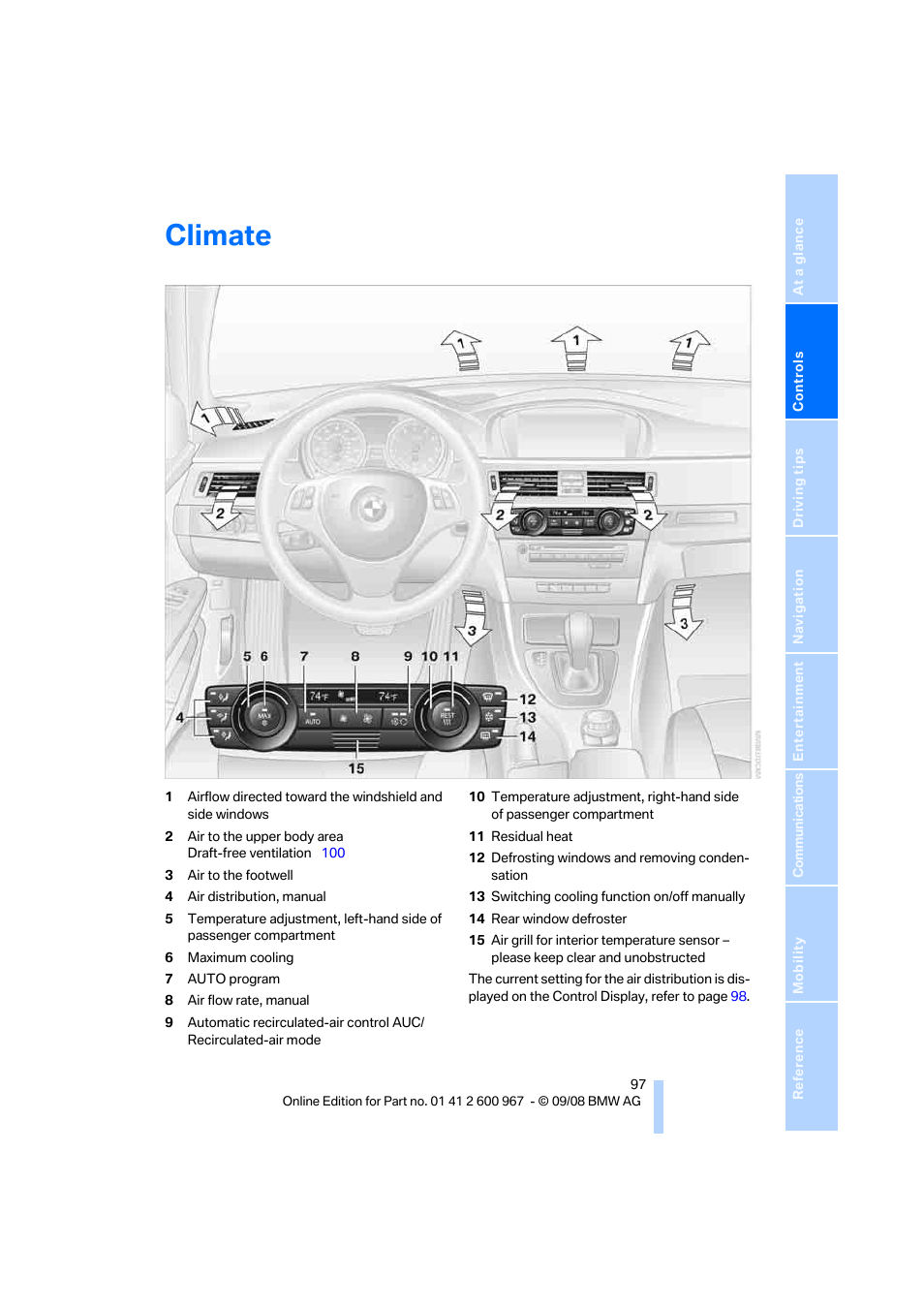 Climate | BMW 335i Convertible 2009 User Manual | Page 99 / 260