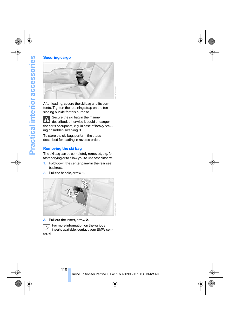 Practical interior accessories | BMW 328i xDrive Sports Wagon 2009 User Manual | Page 112 / 268