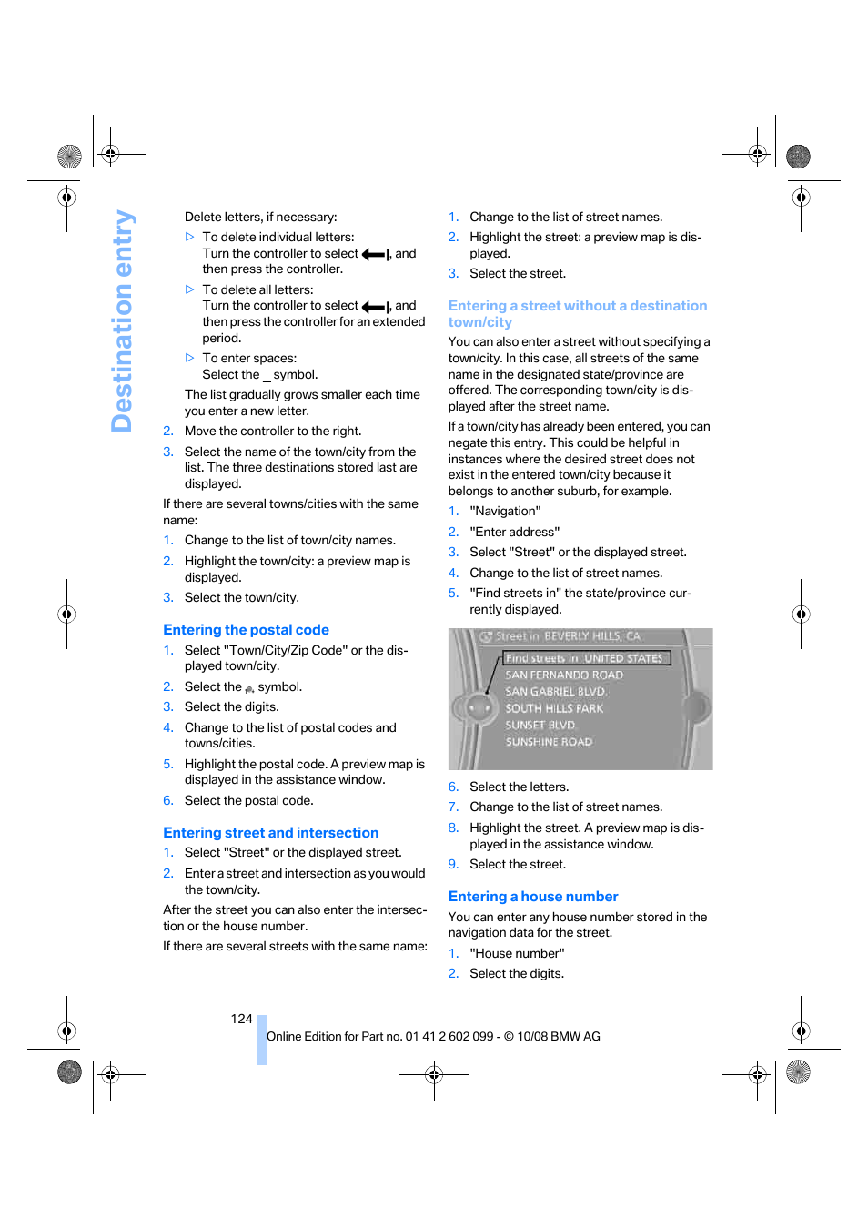 Destination entry | BMW 328i xDrive Sports Wagon 2009 User Manual | Page 126 / 268