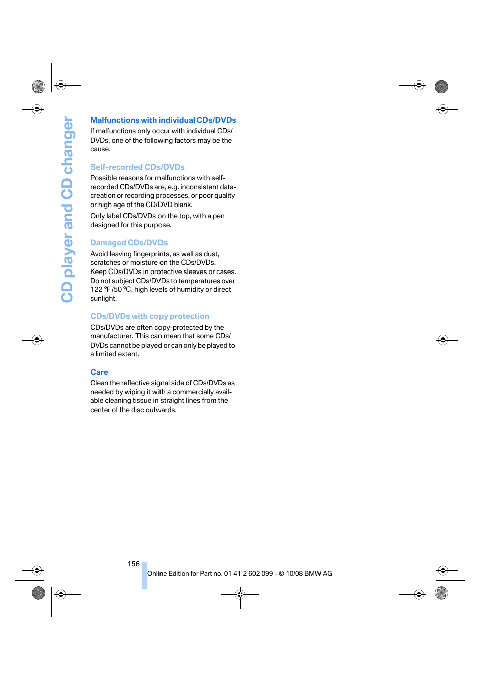 Cd player and cd changer | BMW 328i xDrive Sports Wagon 2009 User Manual | Page 158 / 268