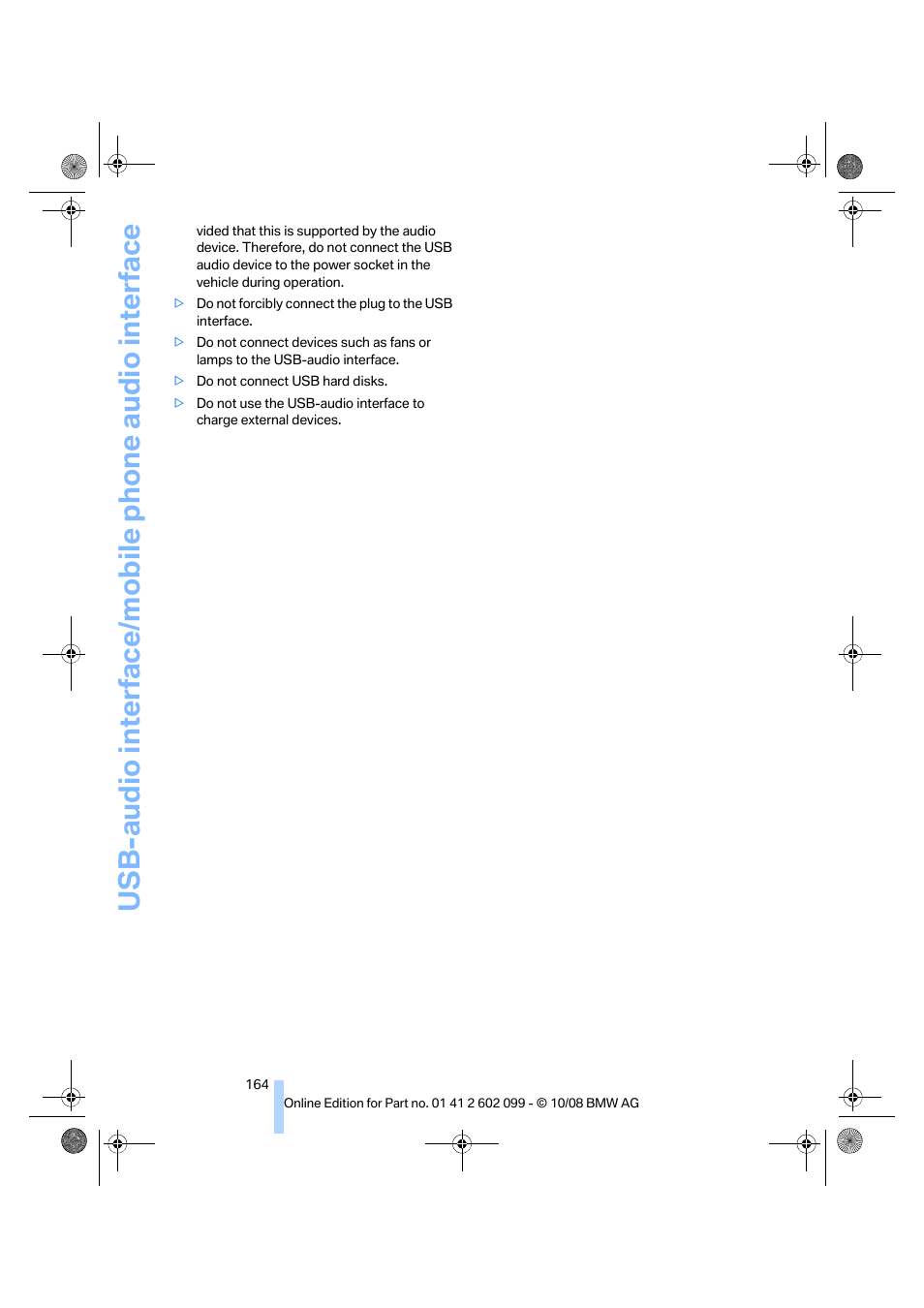 Usb-audio interface/mobile phone audio interface | BMW 328i xDrive Sports Wagon 2009 User Manual | Page 166 / 268