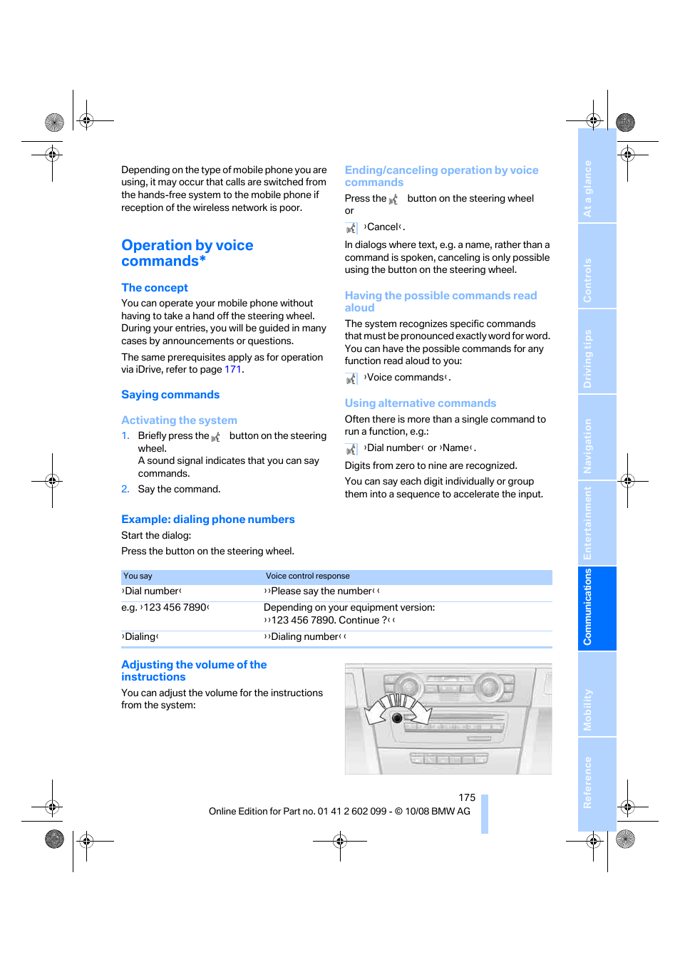 Operation by voice commands | BMW 328i xDrive Sports Wagon 2009 User Manual | Page 177 / 268