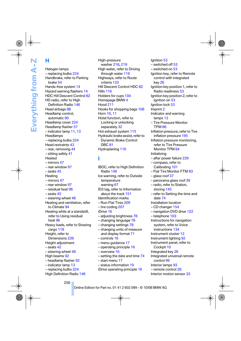 Everything from a -z | BMW 328i xDrive Sports Wagon 2009 User Manual | Page 258 / 268