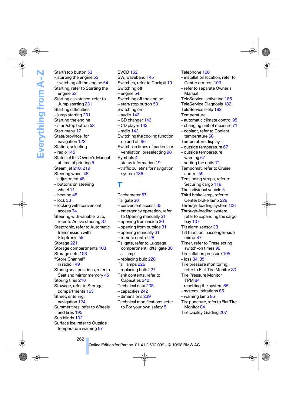 Everything from a -z | BMW 328i xDrive Sports Wagon 2009 User Manual | Page 264 / 268