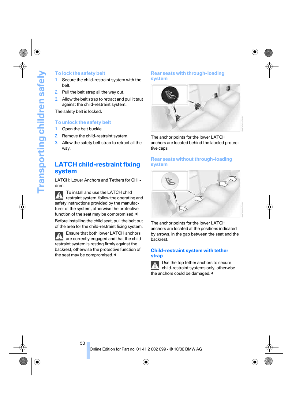 Latch child-restraint fixing system, Transporting children safely | BMW 328i xDrive Sports Wagon 2009 User Manual | Page 52 / 268