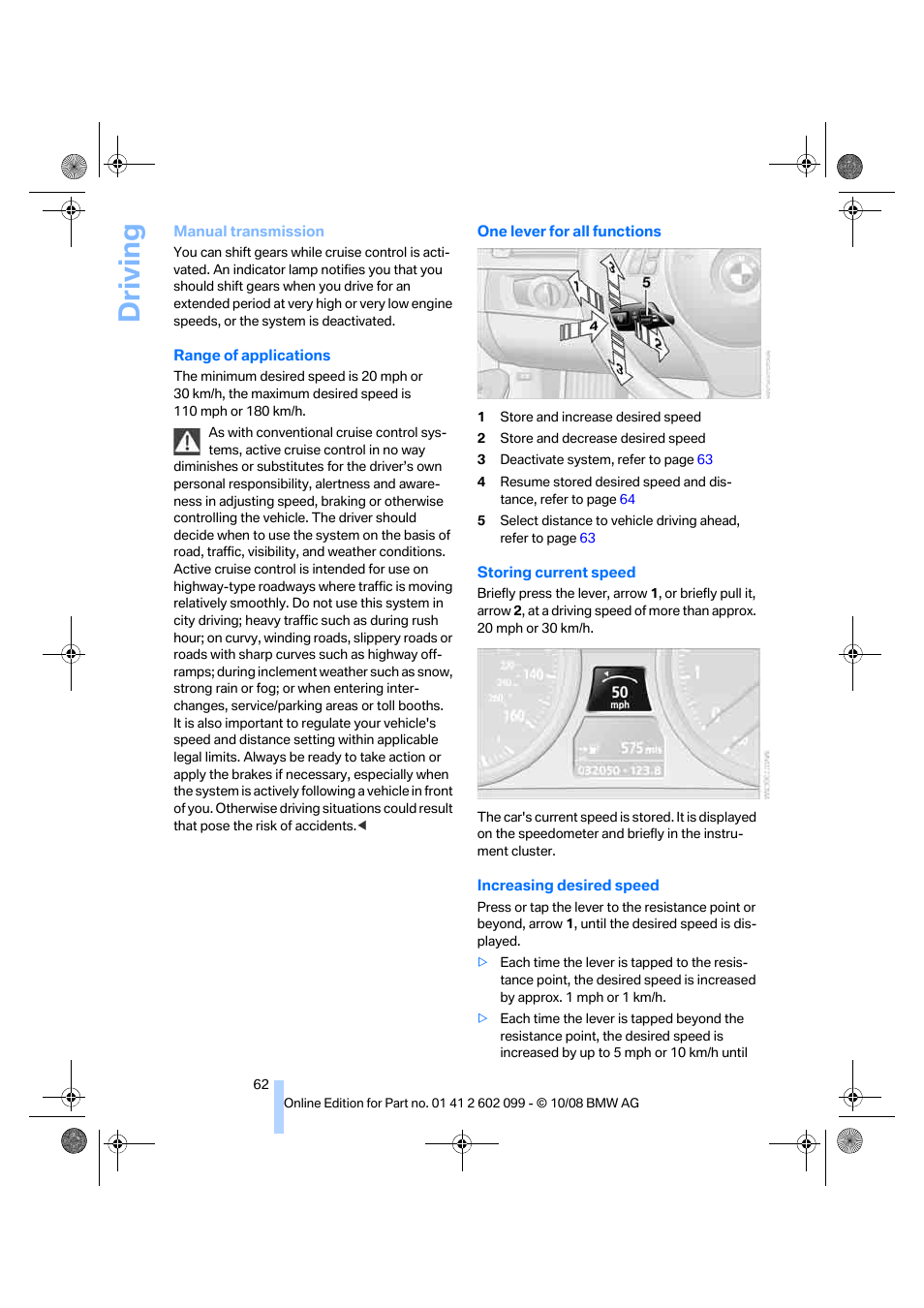 Driving | BMW 328i xDrive Sports Wagon 2009 User Manual | Page 64 / 268