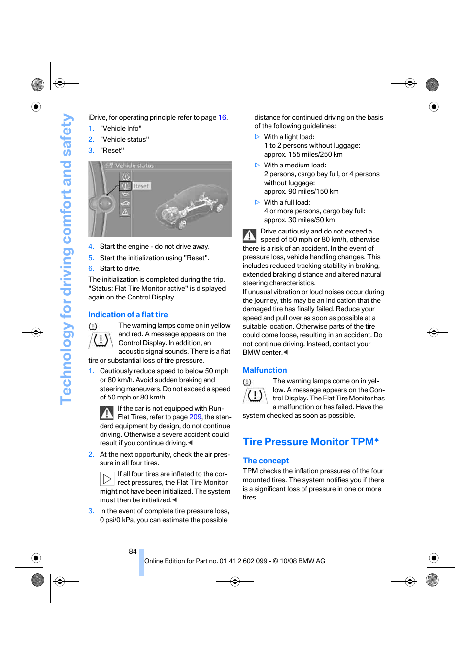 Tire pressure monitor tpm, Technology for driving comfort and safety | BMW 328i xDrive Sports Wagon 2009 User Manual | Page 86 / 268