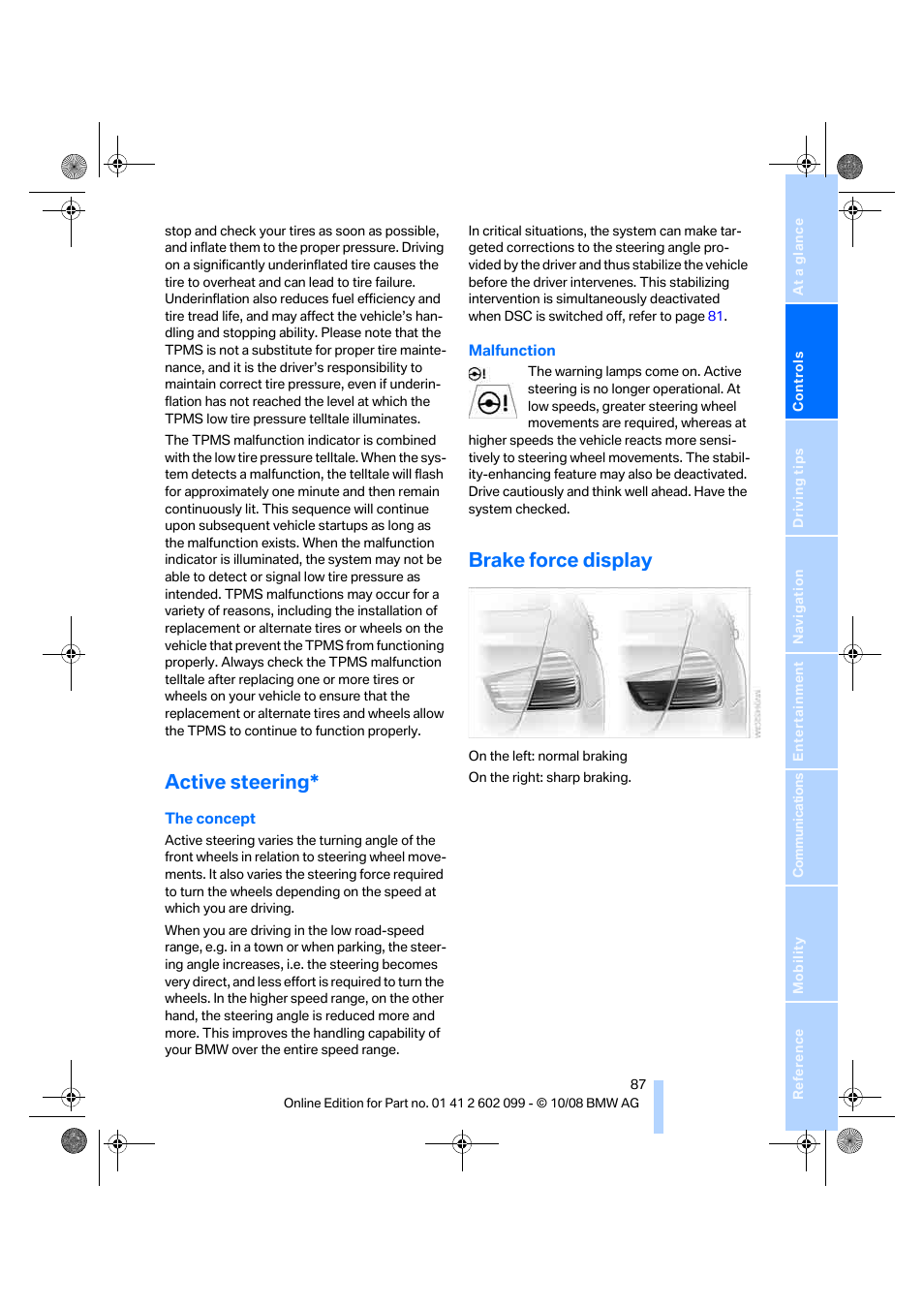 Active steering, Brake force display | BMW 328i xDrive Sports Wagon 2009 User Manual | Page 89 / 268