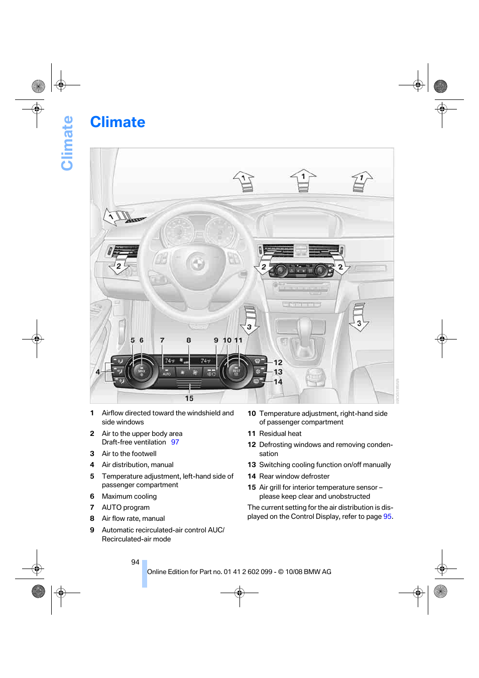 Climate | BMW 328i xDrive Sports Wagon 2009 User Manual | Page 96 / 268