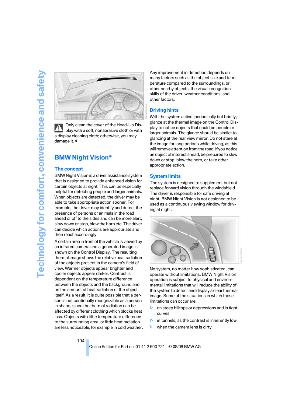 Bmw night vision, Technology for comfort, convenience and safety | BMW 535i xDrive Sports Wagon 2009 User Manual | Page 106 / 294