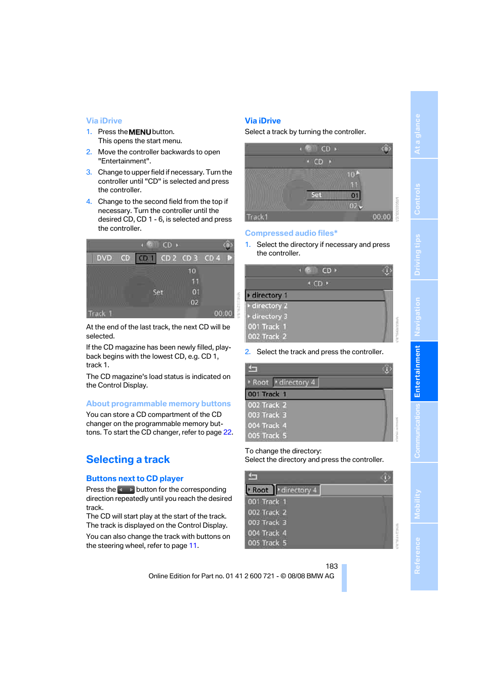 Selecting a track | BMW 535i xDrive Sports Wagon 2009 User Manual | Page 185 / 294