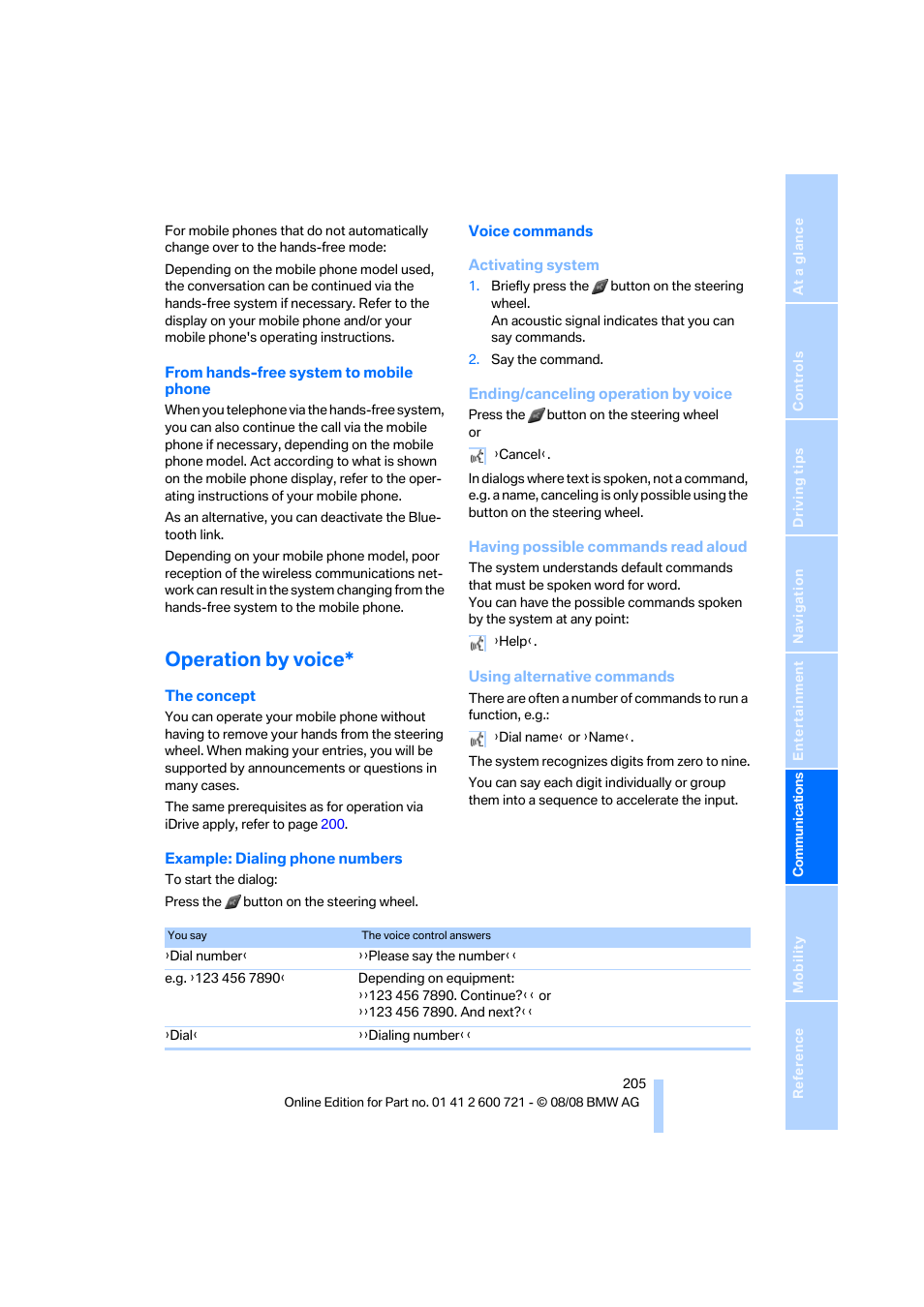 Operation by voice | BMW 535i xDrive Sports Wagon 2009 User Manual | Page 207 / 294