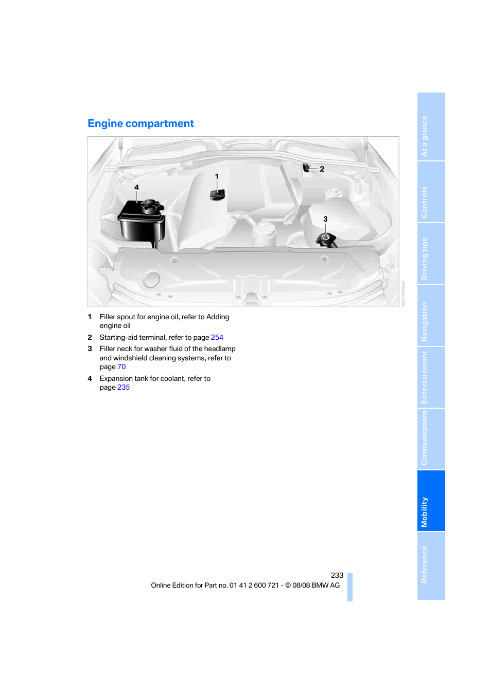 Engine compartment | BMW 535i xDrive Sports Wagon 2009 User Manual | Page 235 / 294