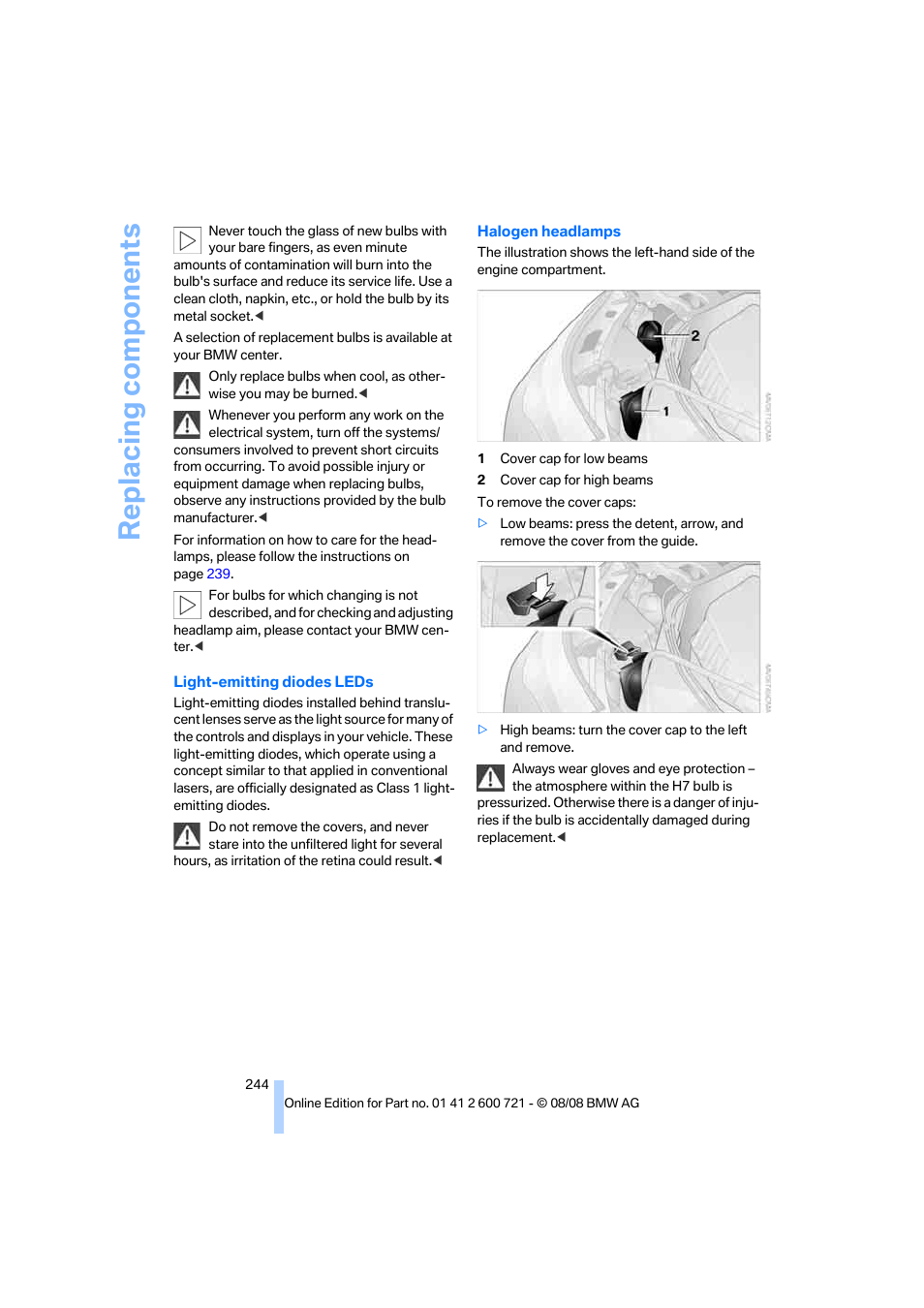 Replacing components | BMW 535i xDrive Sports Wagon 2009 User Manual | Page 246 / 294