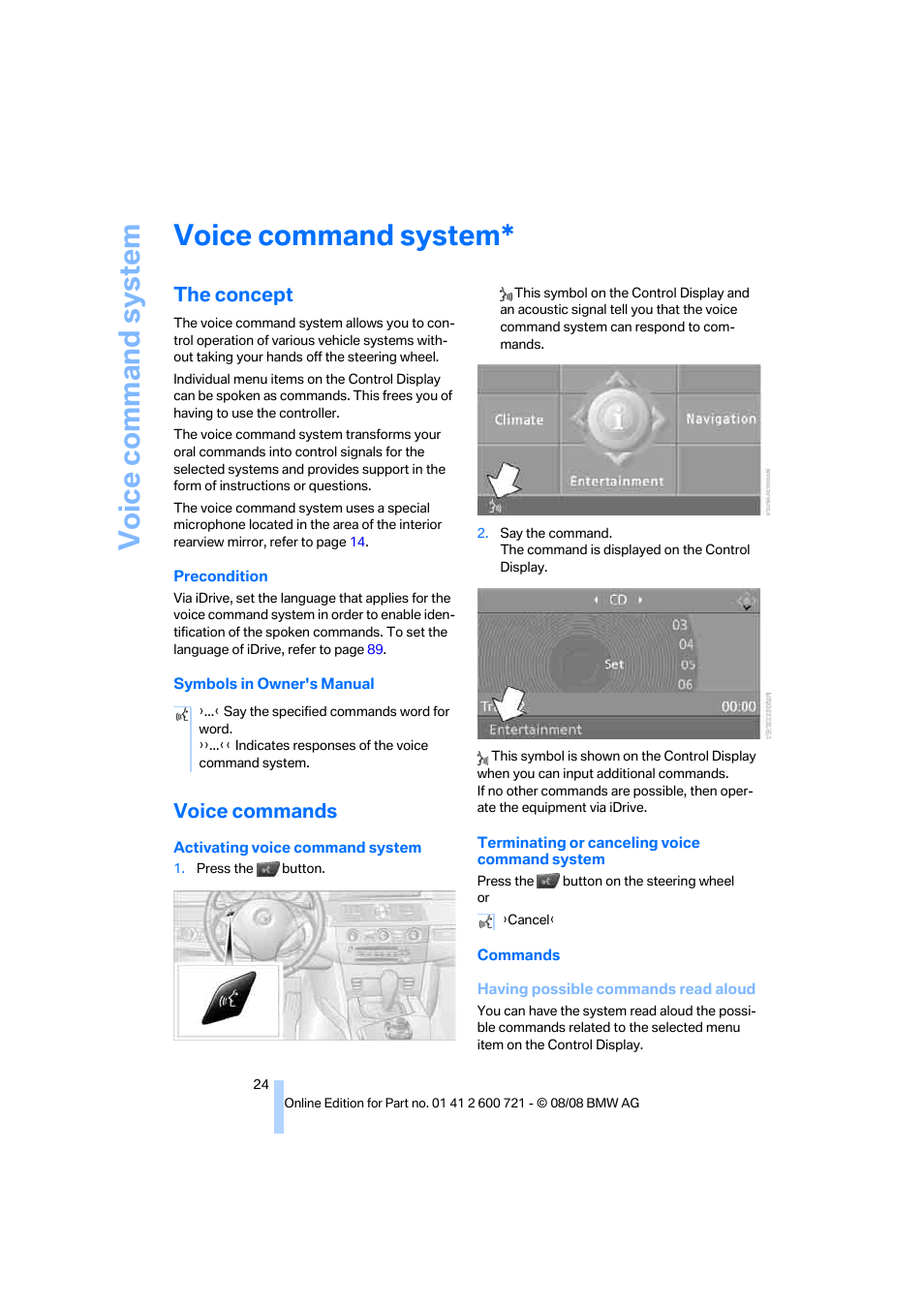 Voice command system, The concept, Voice commands | BMW 535i xDrive Sports Wagon 2009 User Manual | Page 26 / 294