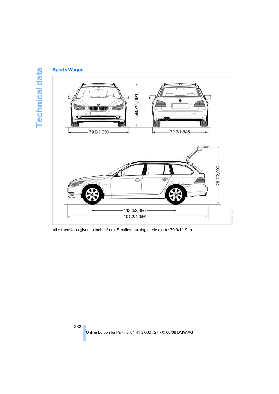 Technical data | BMW 535i xDrive Sports Wagon 2009 User Manual | Page 264 / 294