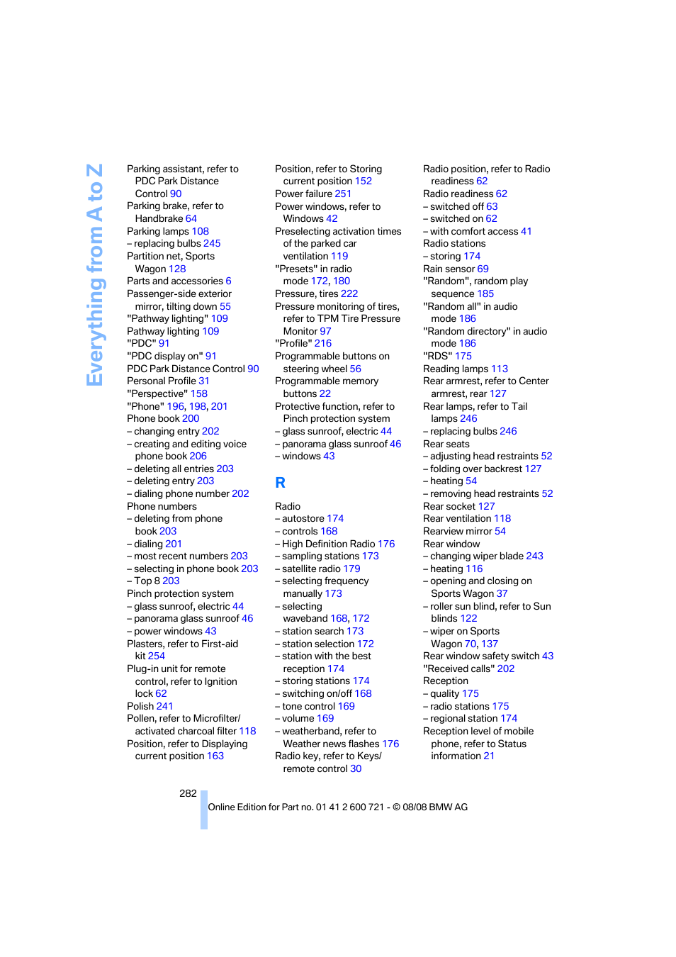 Everything from a to z | BMW 535i xDrive Sports Wagon 2009 User Manual | Page 284 / 294