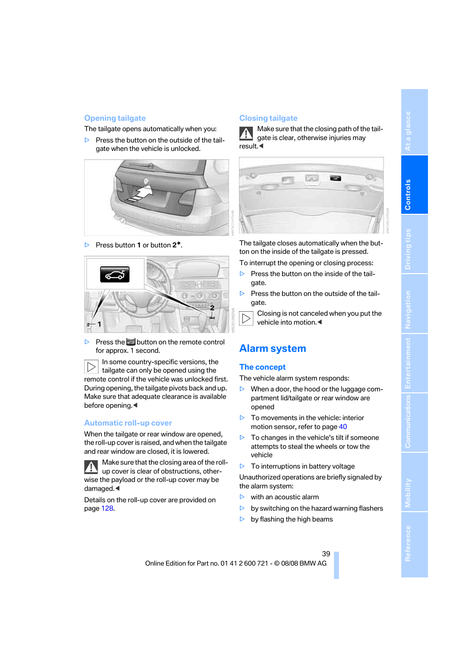 Alarm system | BMW 535i xDrive Sports Wagon 2009 User Manual | Page 41 / 294