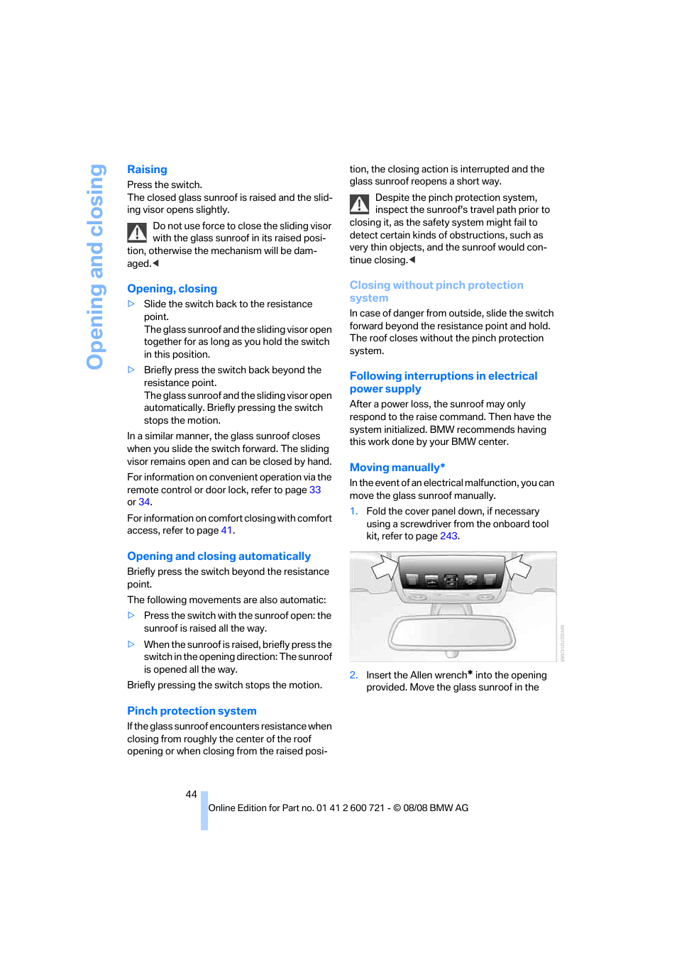 Opening and closing | BMW 535i xDrive Sports Wagon 2009 User Manual | Page 46 / 294