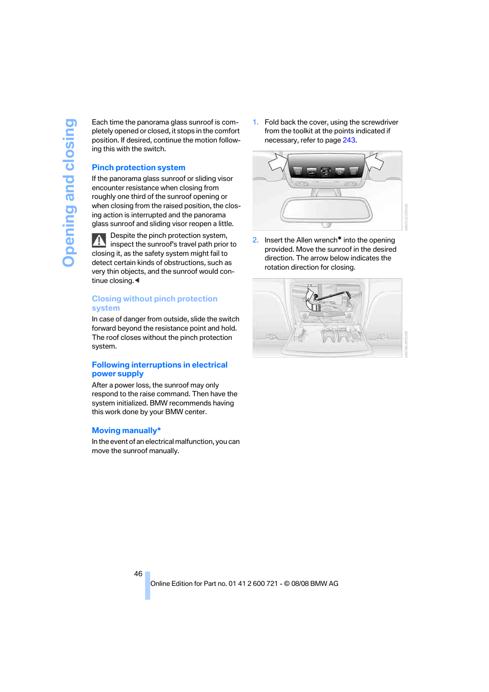 Opening and closing | BMW 535i xDrive Sports Wagon 2009 User Manual | Page 48 / 294