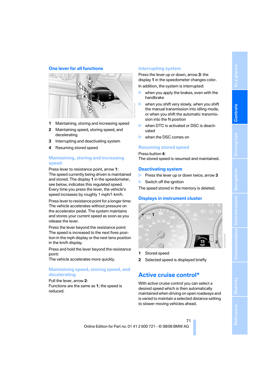 Active cruise control, Ntrol | BMW 535i xDrive Sports Wagon 2009 User Manual | Page 73 / 294