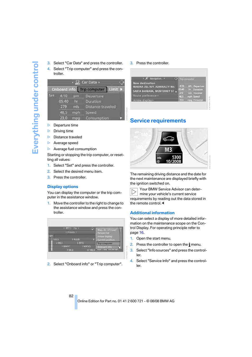 Service requirements, Everything under control | BMW 535i xDrive Sports Wagon 2009 User Manual | Page 84 / 294