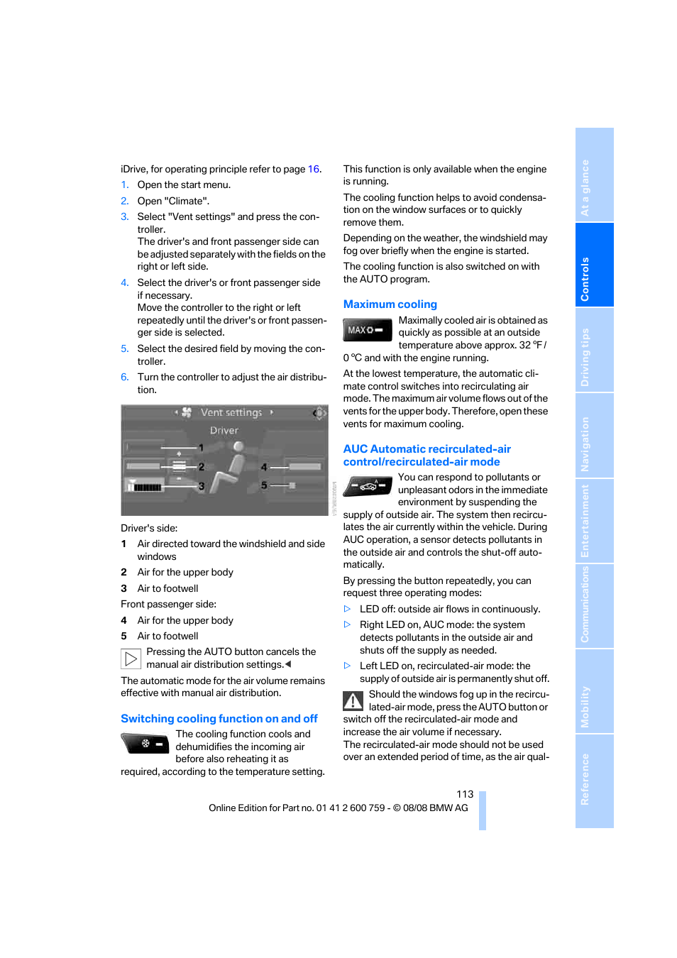 Ling function | BMW 650i Convertible 2009 User Manual | Page 115 / 272