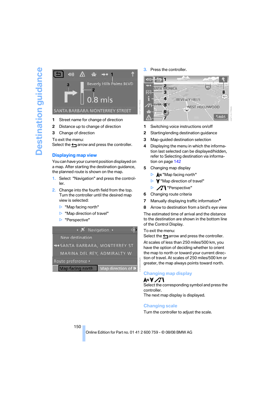 Destination guidance | BMW 650i Convertible 2009 User Manual | Page 152 / 272