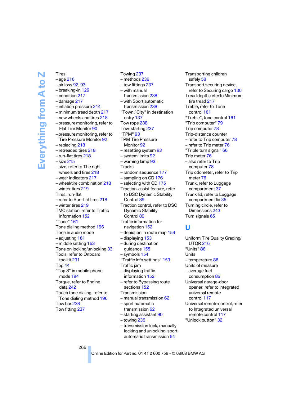 Everything from a to z | BMW 650i Convertible 2009 User Manual | Page 268 / 272