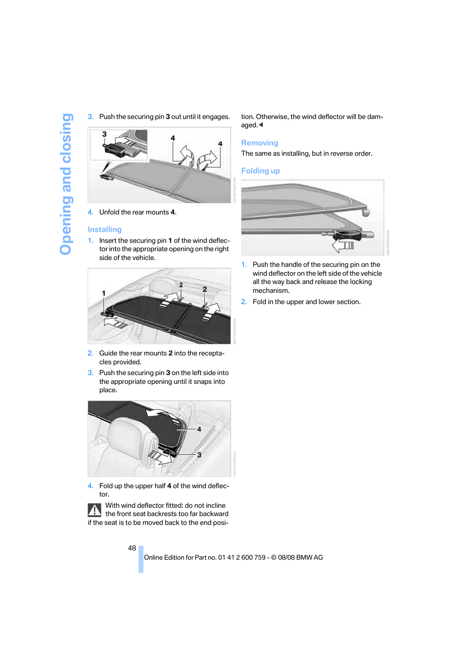 Opening and closing | BMW 650i Convertible 2009 User Manual | Page 50 / 272