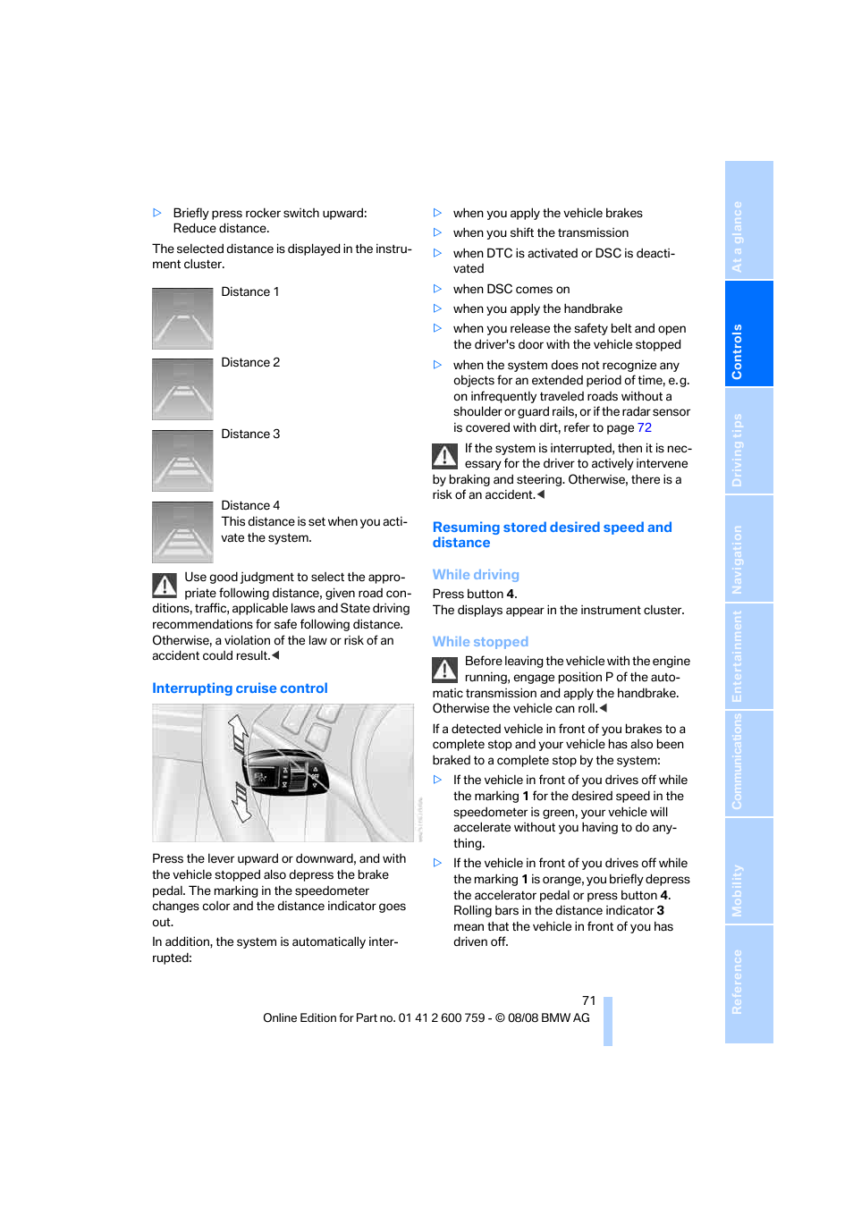 BMW 650i Convertible 2009 User Manual | Page 73 / 272