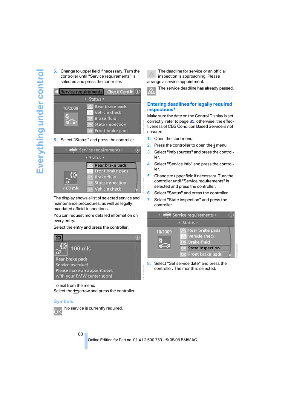 Everything under control | BMW 650i Convertible 2009 User Manual | Page 82 / 272