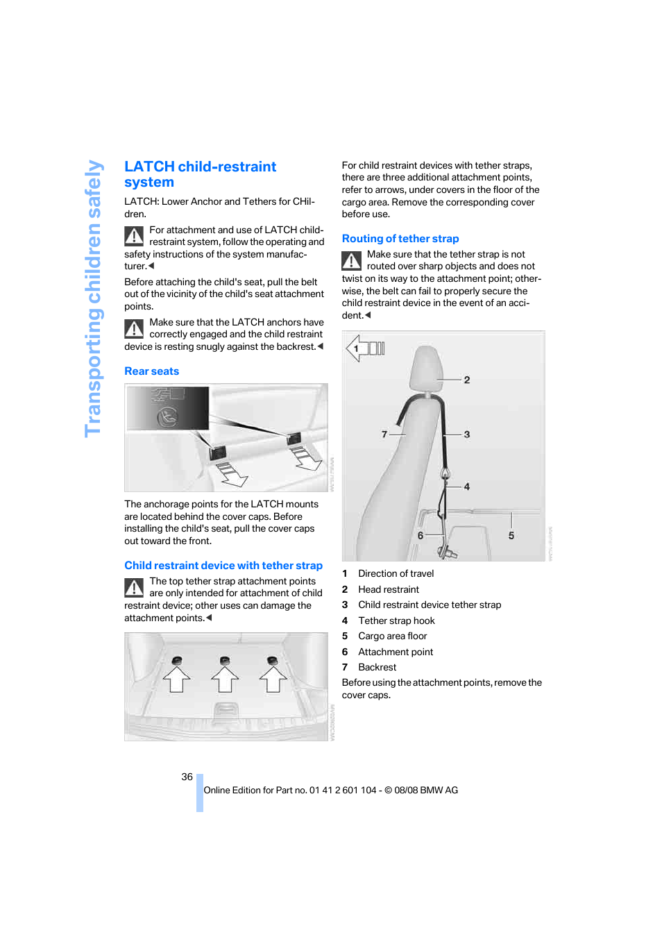 Latch child-restraint system, Transporting children safely | BMW X3 xDrive30i 2009 User Manual | Page 38 / 146