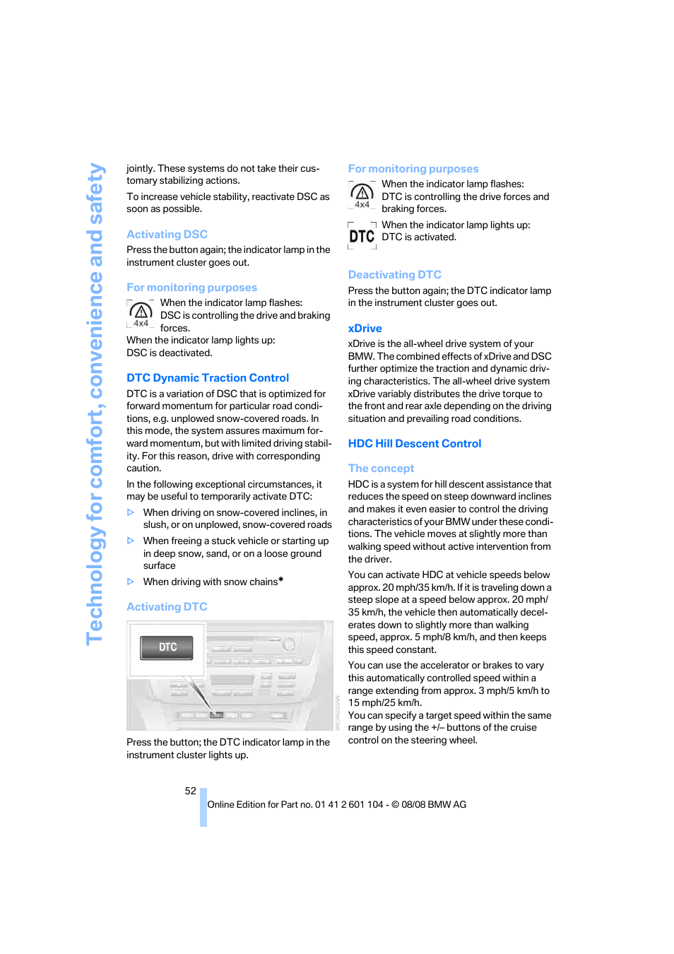 Technology for comfort, convenience and safety | BMW X3 xDrive30i 2009 User Manual | Page 54 / 146