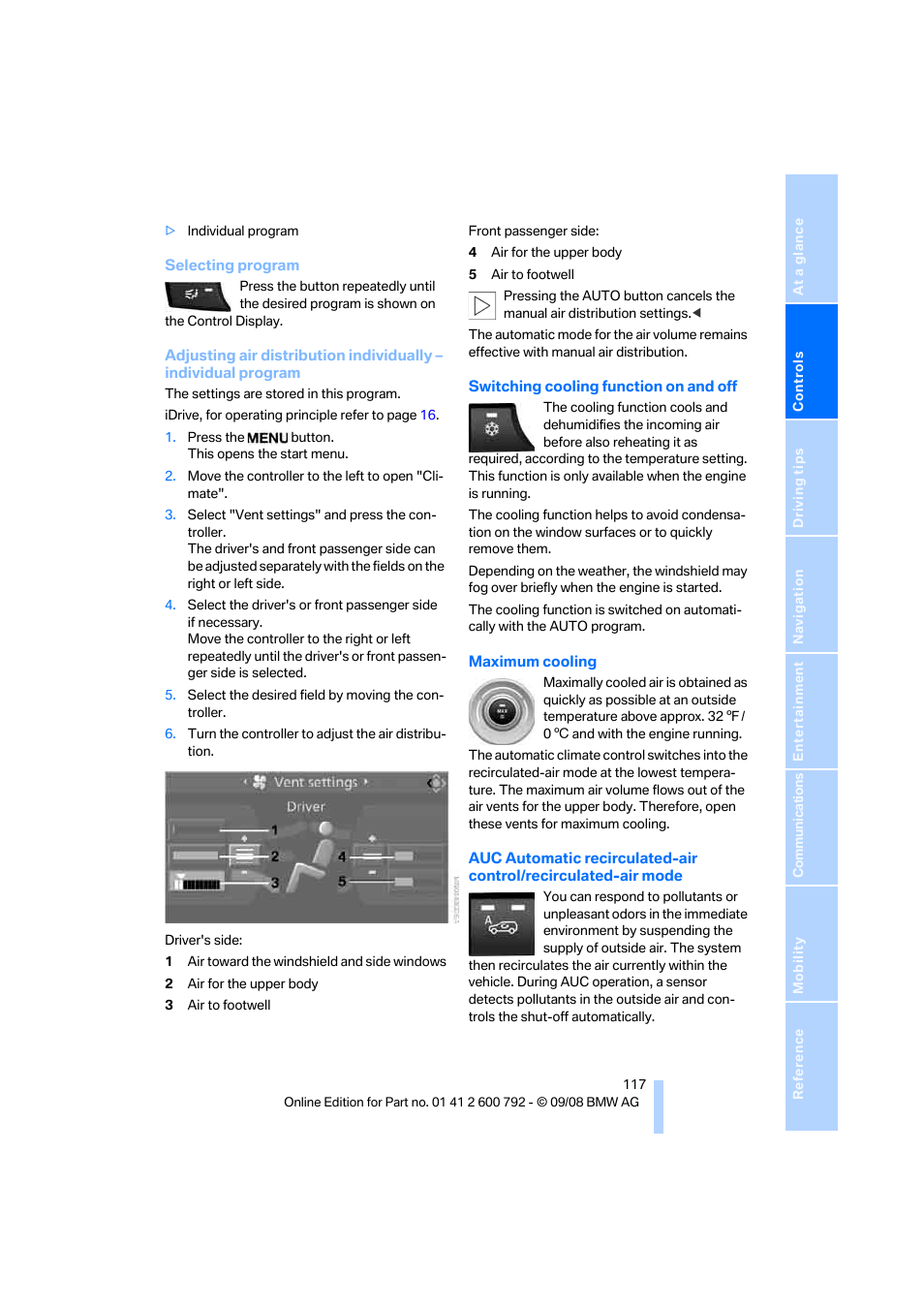 Ling function | BMW X5 xDrive35d 2009 User Manual | Page 119 / 317