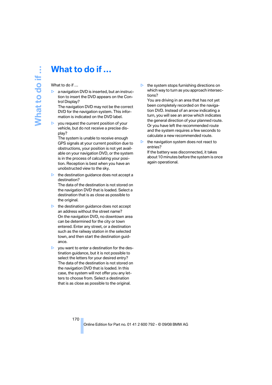 What to do if | BMW X5 xDrive35d 2009 User Manual | Page 172 / 317