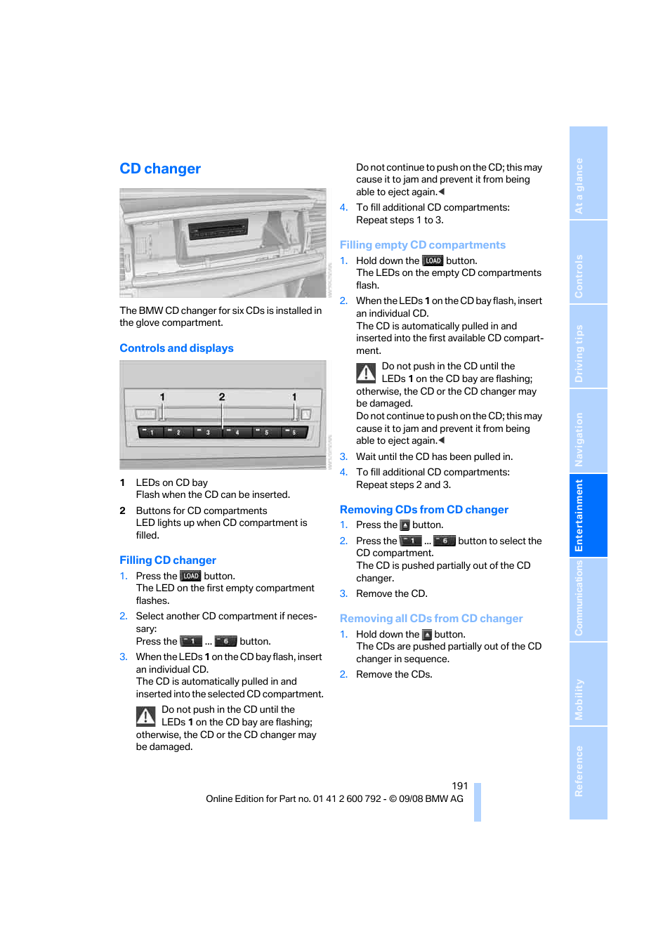 Cd changer | BMW X5 xDrive35d 2009 User Manual | Page 193 / 317