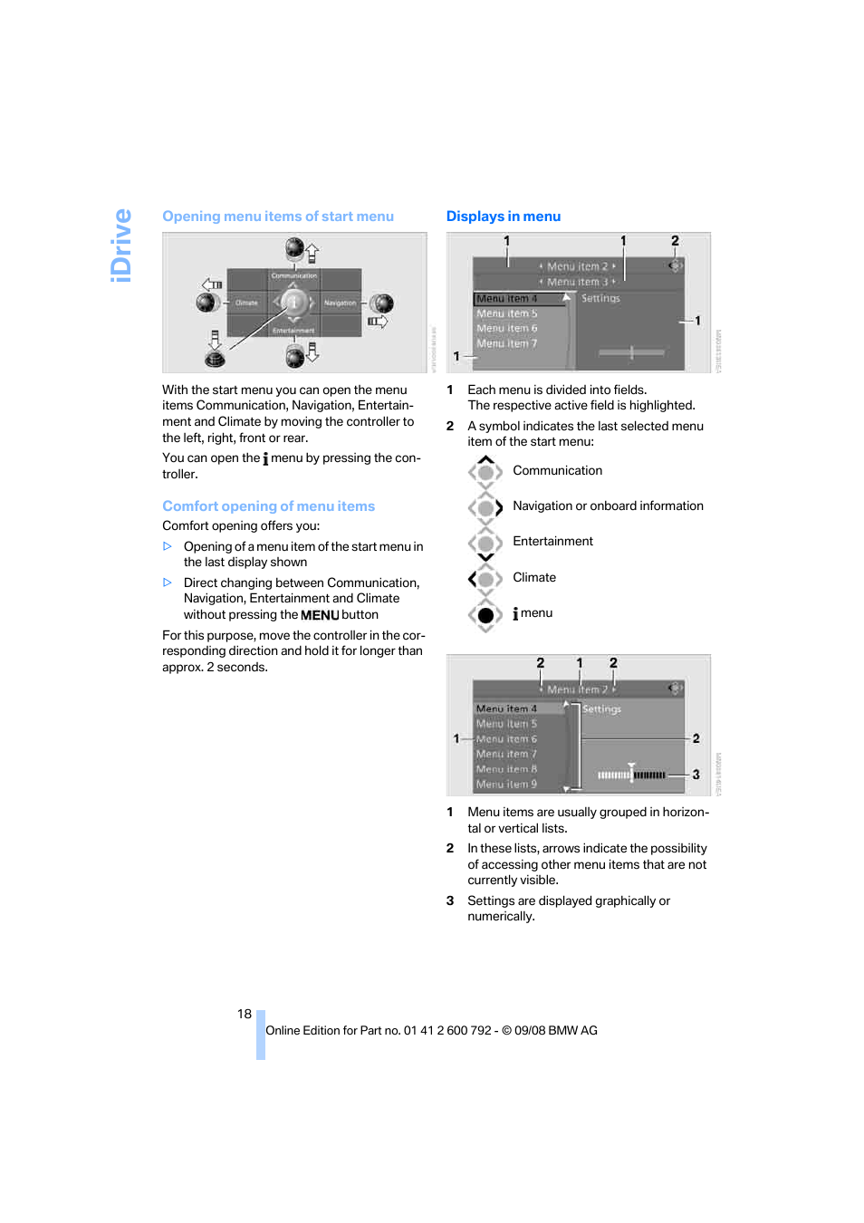 Idrive | BMW X5 xDrive35d 2009 User Manual | Page 20 / 317