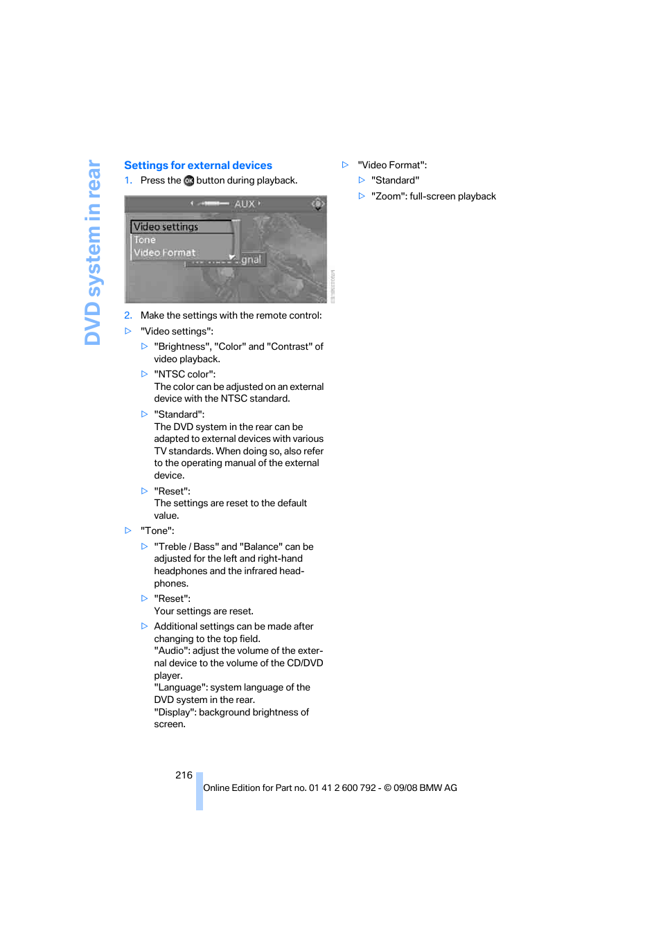 Dvd system in rear | BMW X5 xDrive35d 2009 User Manual | Page 218 / 317