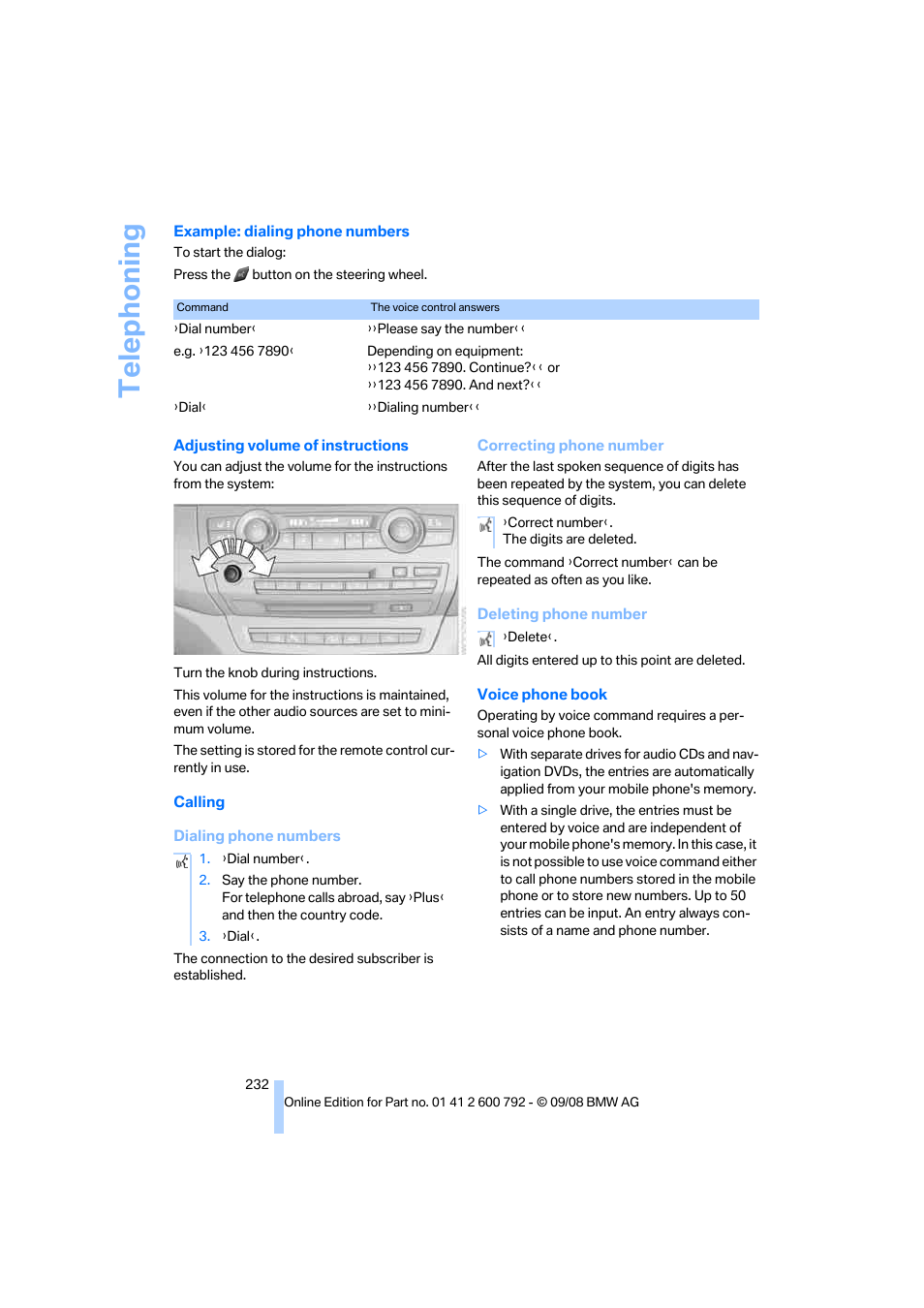 Telephoning | BMW X5 xDrive35d 2009 User Manual | Page 234 / 317