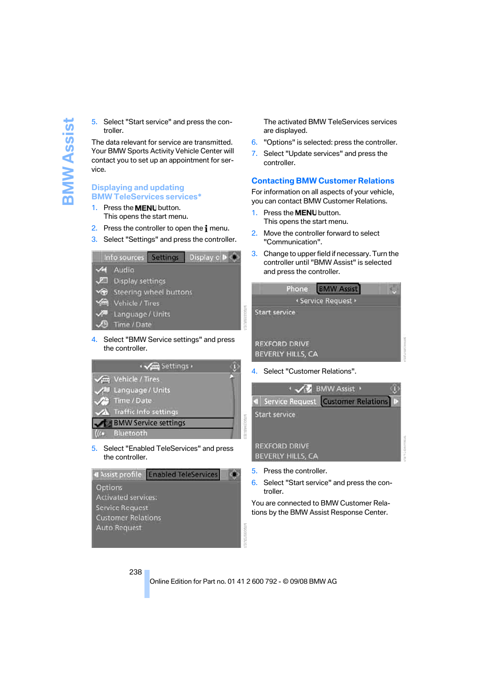 Bmw assist | BMW X5 xDrive35d 2009 User Manual | Page 240 / 317