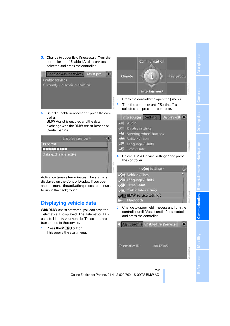 Displaying vehicle data | BMW X5 xDrive35d 2009 User Manual | Page 243 / 317