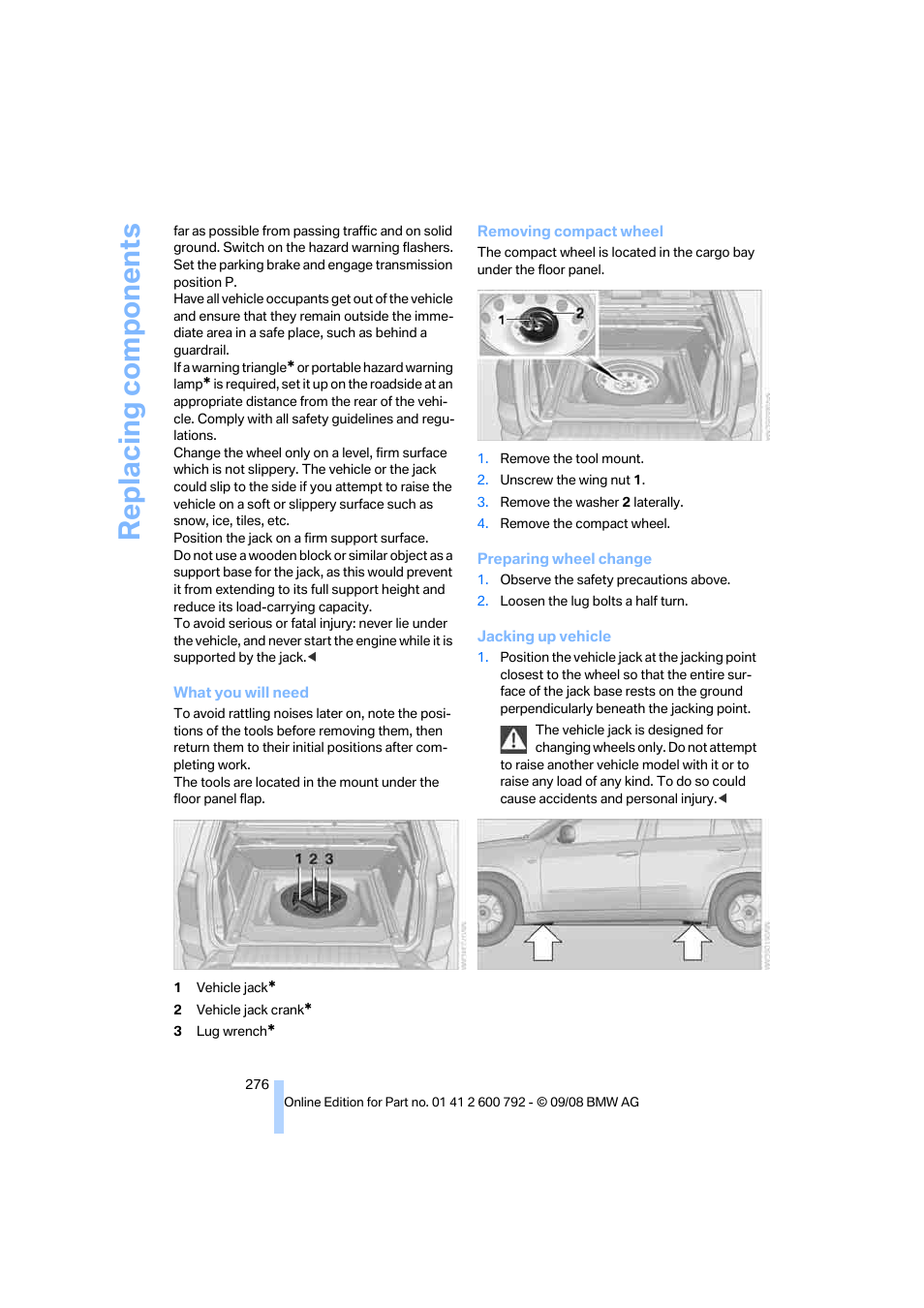 Replacing components | BMW X5 xDrive35d 2009 User Manual | Page 278 / 317