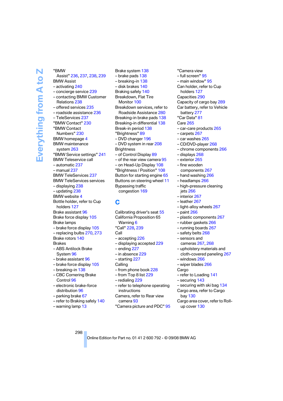 Everything from a to z | BMW X5 xDrive35d 2009 User Manual | Page 300 / 317