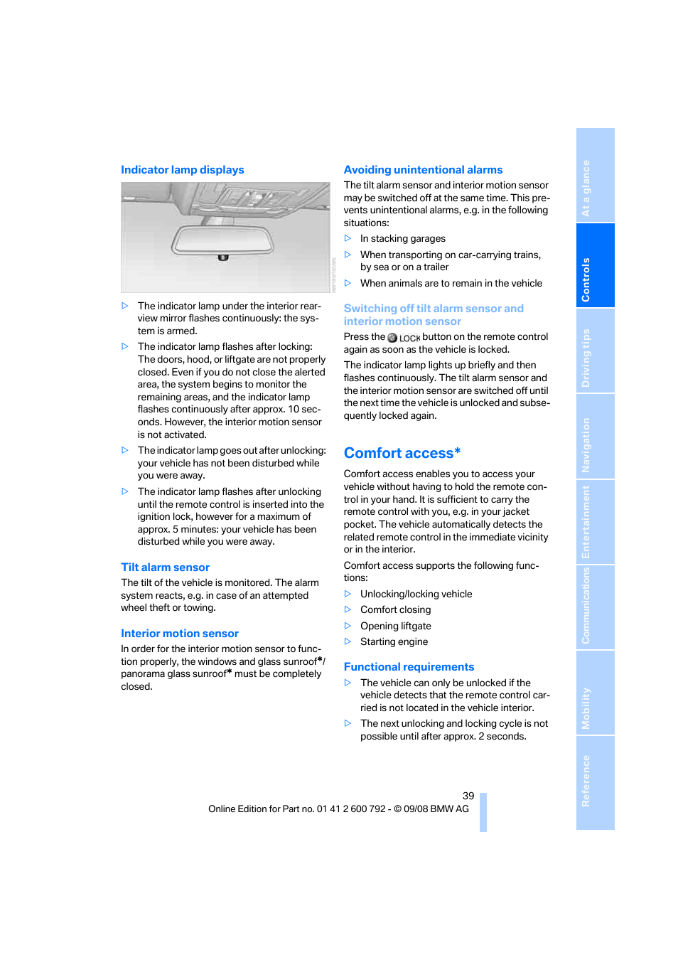 Comfort access | BMW X5 xDrive35d 2009 User Manual | Page 41 / 317